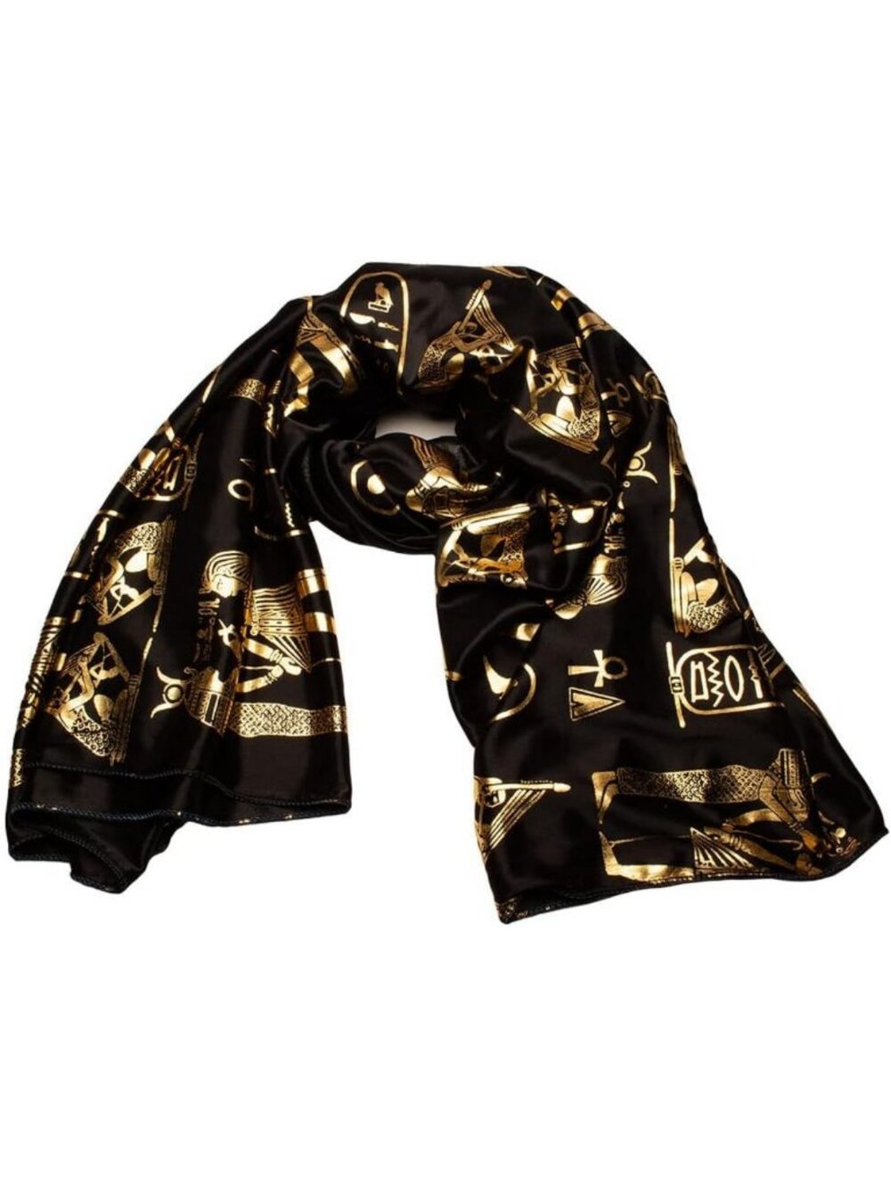 Egyptian Hieroglyphic Pharaonic Scarf - Black, White, Cream & Gold - Unique